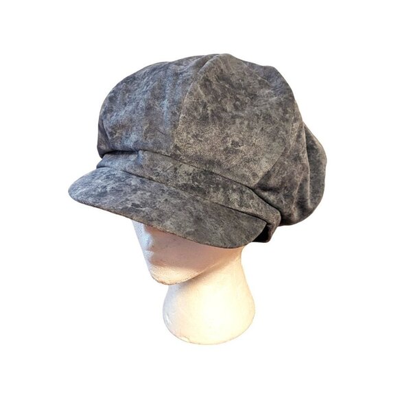 Y2K Vintage Microsuede Fiddler Cap Hat Newsboy Cadet Pageboy Grey Elastic Back - Picture 2 of 9